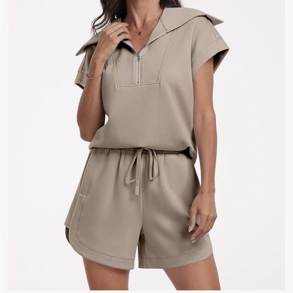 ANRABESS Two Piece Half Zip Short Lounge Set-Perfect for Spring!